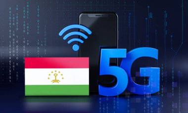 Tacikistan 5G Bağlantı Konsepti için hazır. 3 Boyutlu Akıllı Telefon Teknolojisi Arkaplanı