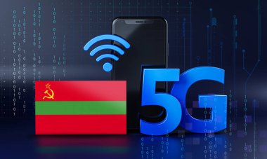 Transnistria 5G Bağlantı Konsepti için hazır. 3 Boyutlu Akıllı Telefon Teknolojisi Arkaplanı