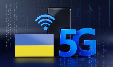 Ukrayna 5G Bağlantı Konsepti için hazır. 3 Boyutlu Akıllı Telefon Teknolojisi Arkaplanı
