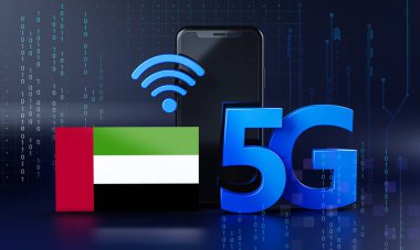 Birleşik Arap Emirlikleri 5G Bağlantı Konsepti için hazır. 3 Boyutlu Akıllı Telefon Teknolojisi Arkaplanı