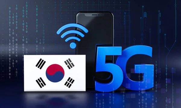 South Korea Ready for 5G Connection Concept. 3D Rendering Smartphone Technology Background