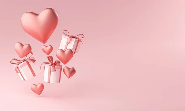 Valentines Heart Shape Gift Box Flying Copy Space Rendering — Stock fotografie