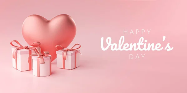 Buon San Valentino Banner Biglietto Auguri Big Heart Shape Gift — Foto Stock