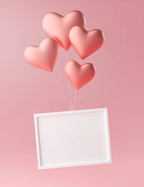 Photo Frame Latanie Miłością Serce Ballon Makieta Szablon Rendering — Zdjęcie stockowe