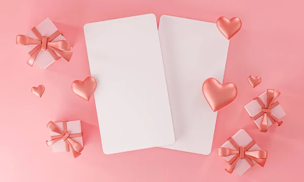 Modelo Dois Cartões Mockup Valentine Casamento Amor Coração Forma Caixa — Fotografia de Stock