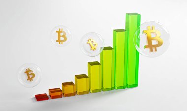 Grafik Cam Kabarcığı Bitcoin Yukarı Trend Parabolik 3B Hazırlama