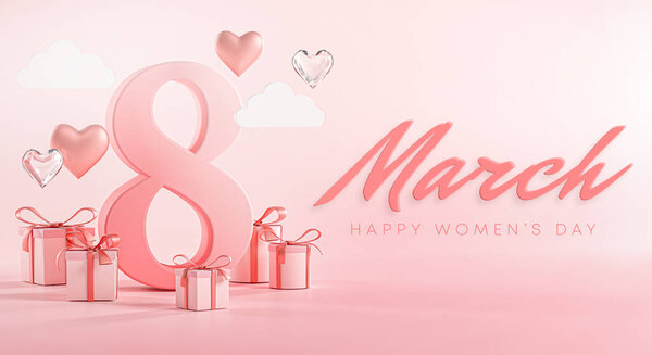 8 March Happy Women's Day Love Heart Banner