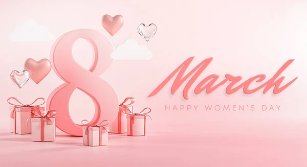 Março Feliz Dia Mulher Amor Coração Banner Imagem De Stock