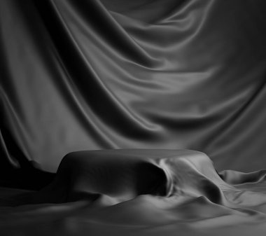 Siyah Kumaşla kaplı Podyum Boş Alan 3B Hazırlama 