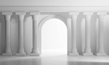 Bright Shining Door Classic Column Pillars Colonade Interior Architecture 3D Rendering clipart