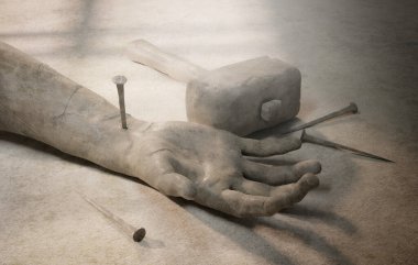 İsa 'nın Eli Çarmıha Gerilme Sembolik 3B Hazırlama