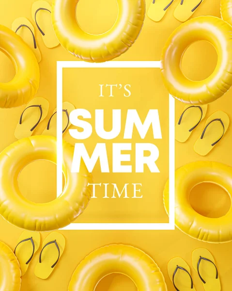Letní Čas Plakát Šablony Rám Žluté Pozadí — Stock fotografie