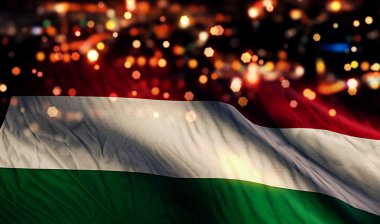 Macaristan Milli bayrak gece bokeh arka plan ışık