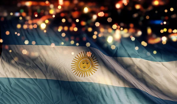 Argentina Bandera Nacional Luz Noche Bokeh Resumen Antecedentes —  Fotos de Stock