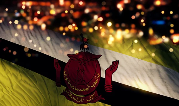 Brunei National Flag Light Night Bokeh Abstract Background — Stock Photo, Image