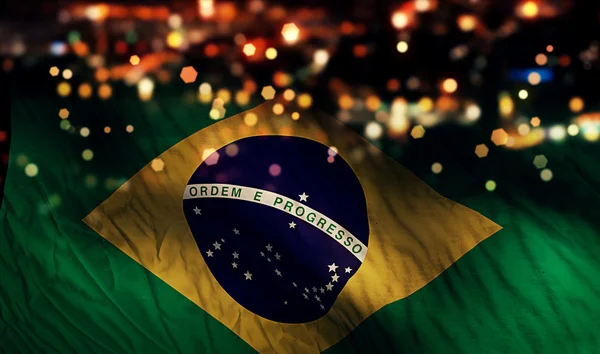 Brezilya ulusal bayrak gece bokeh arka plan ışık