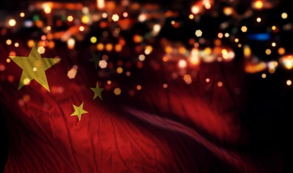 China Bandera Nacional Luz Noche Bokeh Fondo abstracto — Foto de Stock