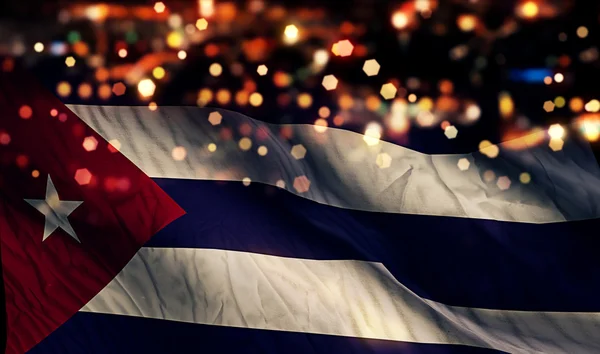 Bandeira Nacional de Cuba Luz Noite Bokeh Fundo abstrato — Fotografia de Stock
