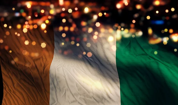 Cote D'Ivoire National Flag Light Night Bokeh Abstract Background — Stock Photo, Image