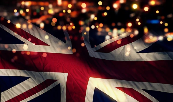 Engeland uk nationale vlag licht nacht bokeh abstracte achtergrond — Stockfoto