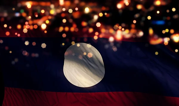 Laos Bandera Nacional Noche de Luz Bokeh Fondo abstracto — Foto de Stock