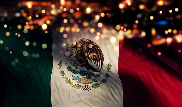 México Bandera Nacional Noche de Luz Bokeh Resumen Antecedentes —  Fotos de Stock