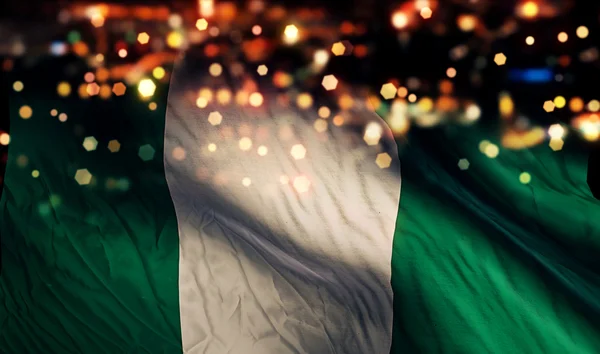 Nigeria National Flag Light Night Bokeh Abstract Background — Stock Photo, Image