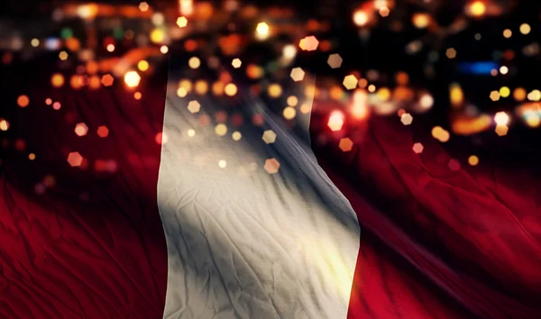 Perú Bandera Nacional Luz Noche Bokeh Resumen Antecedentes — Foto de Stock