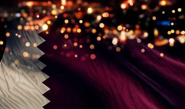 Qatar National Flag Light Night Bokeh Abstract Background — Stock Photo, Image
