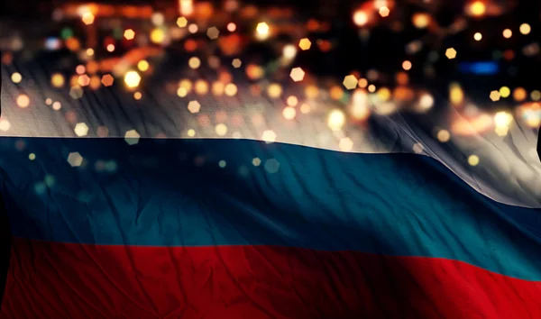 Russie Drapeau national Lumière Nuit Bokeh Résumé Contexte — Photo