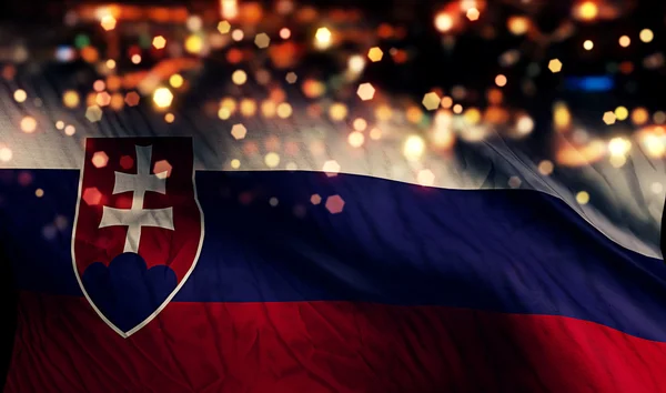 Slovakia National Flag Light Night Bokeh Abstract Background — Stock Photo, Image