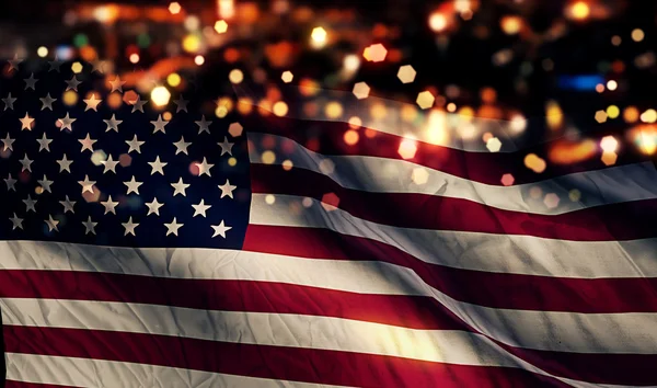 USA USA flagga ljus natt bokeh abstrakt bakgrund — Stockfoto