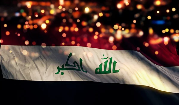 Iraque Bandeira Nacional Luz Noite Bokeh Resumo Fundo — Fotografia de Stock