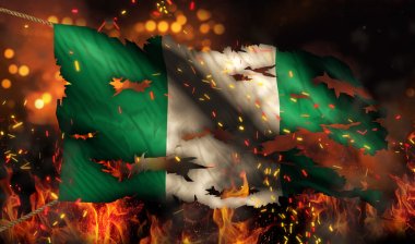 Nigeria Burning Fire Flag War Conflict Night 3D clipart