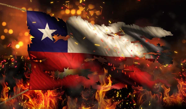 Chile Burning Fire Flag War Conflict Night 3D — Stock Photo, Image