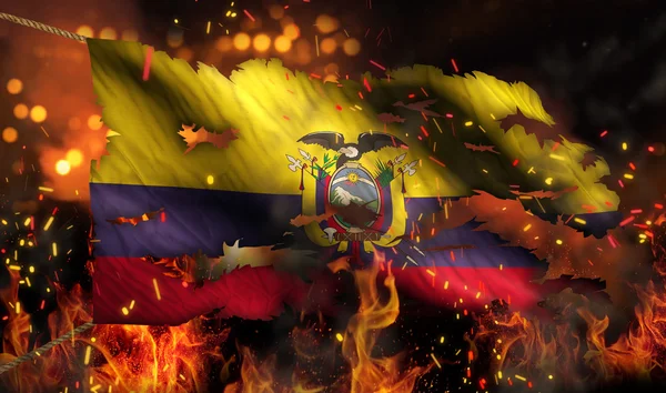 Еквадор горить вогонь прапор війна конфлікт ніч 3d — стокове фото