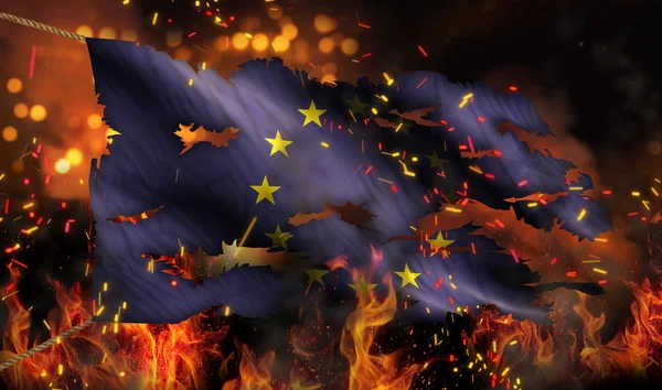 Europe Burning Fire Flag War Conflict Night 3D — Stock Photo, Image