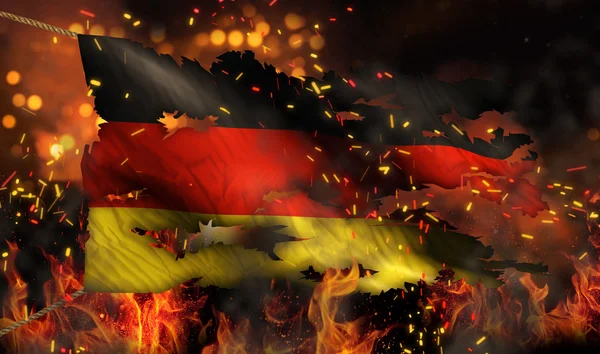 Alemanha Queimando fogo Bandeira Guerra Conflito Noite 3D — Fotografia de Stock