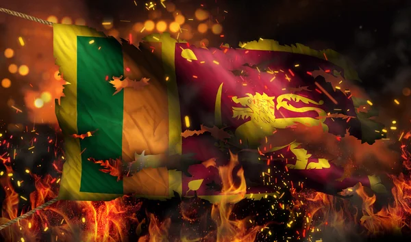 Sri Lanka Incendio Bandiera Guerra Conflitto Notte 3D — Foto Stock