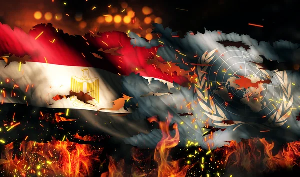 Egypt UN Flag War Torn Fire International Conflict 3D — Stock Photo, Image
