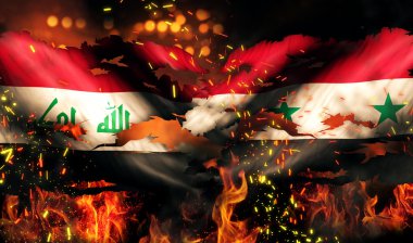 Irak Suriye bayrağı yırtık savaşın yangın uluslararası çatışma 3d