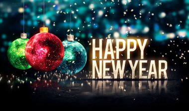 mutlu yeni yıl baubles mavi bokeh güzel 3d asılı
