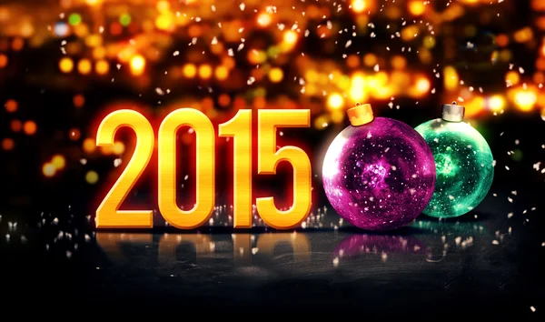 2015 baubles altın güzel bokeh kış 3d — Stok fotoğraf