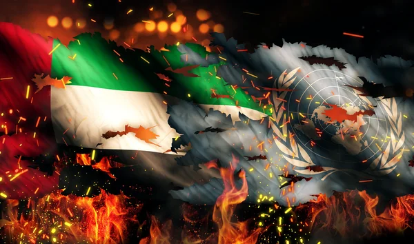 Vereinigte arabische Emirate un Flaggenkrieg zerrissen Feuer internationaler Konflikt 3d — Stockfoto