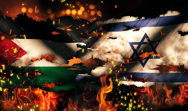 Palestina Israel Bandeira Guerra Torn Fire Conflito Internacional 3D — Fotografia de Stock