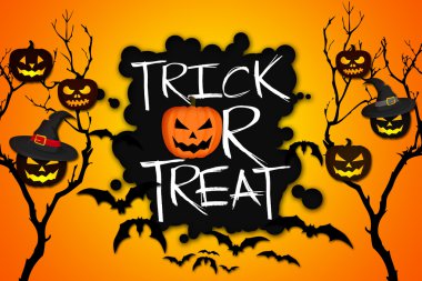 Şeker ya da ağaç Halloween Pumpkins yarasalar turuncu arka plan