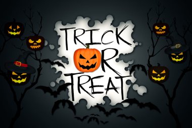 Hüner ya da muamele etmek ağaç Halloween Pumpkins yarasalar siyah arka plan