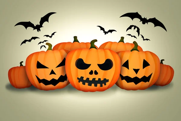 Halloween Pumpkins Bats White Background — Stock Photo, Image