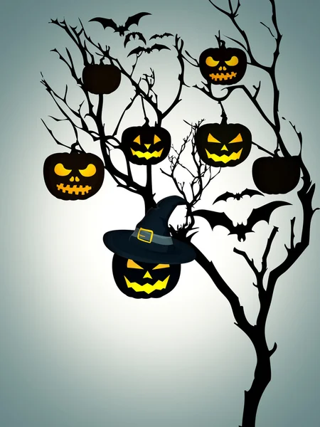 Tree Halloween Pumpkins Bats White Background — Stock Photo, Image