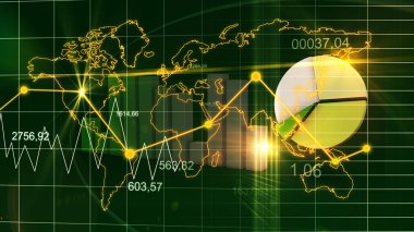 Dünya harita istatistik veri grafiği koyu yeşil Finans arka plan 3d